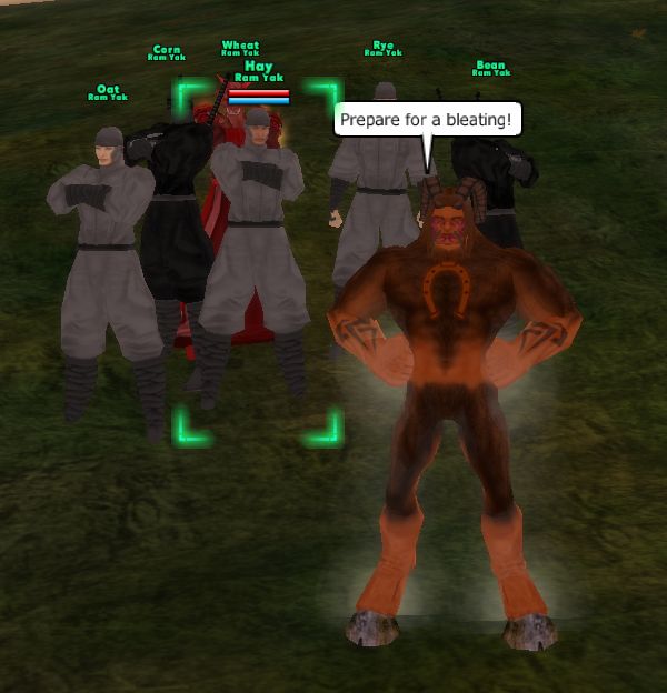 Ram Yak, a ninjas/dark mastermind, standing on amongst his ninja friends