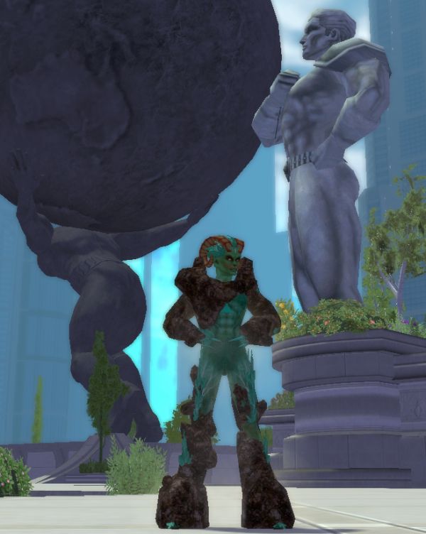 Gar Denar, a magic controlle, poses in Atlas Park with Atlas statue as backdrop