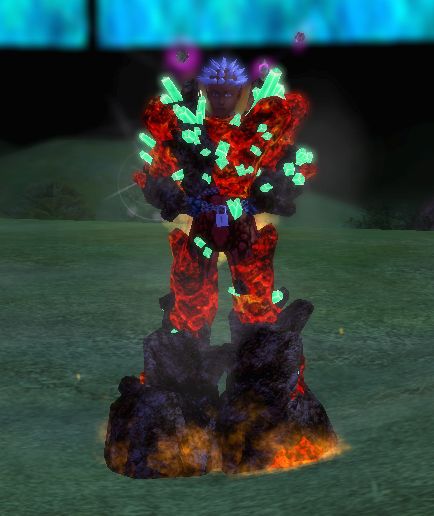 full body pose of Juxta Position, showing off even his neon green Crystal Armor.