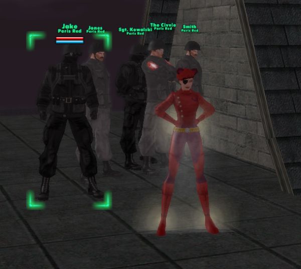 full body pose of Paris Red, with her squad